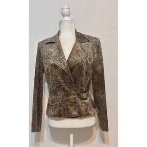 Joseph Ribkoff Women Size 8 Animal Print Belted Blazer Foiled Crushed Velvet